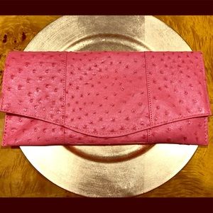 Pink/Coral Faux Ostrich Clutch